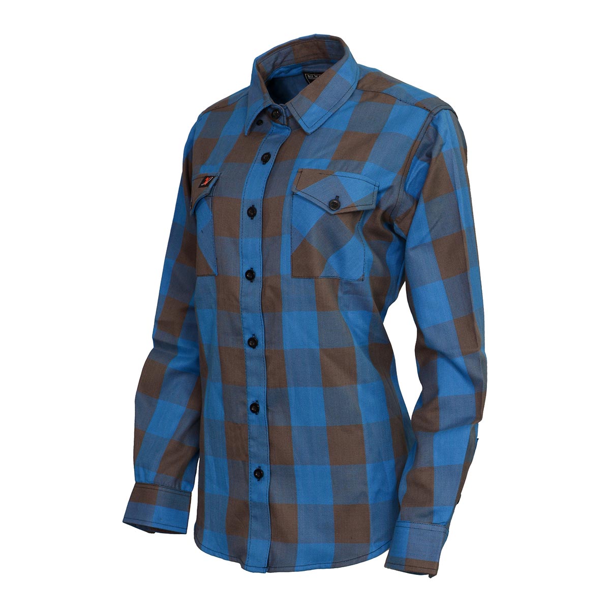 Milwaukee Leather Ladies 'Ridge' Brown/Aqua Long Sleeve Flannel - Cotton Button Up Shirt - MNG21618