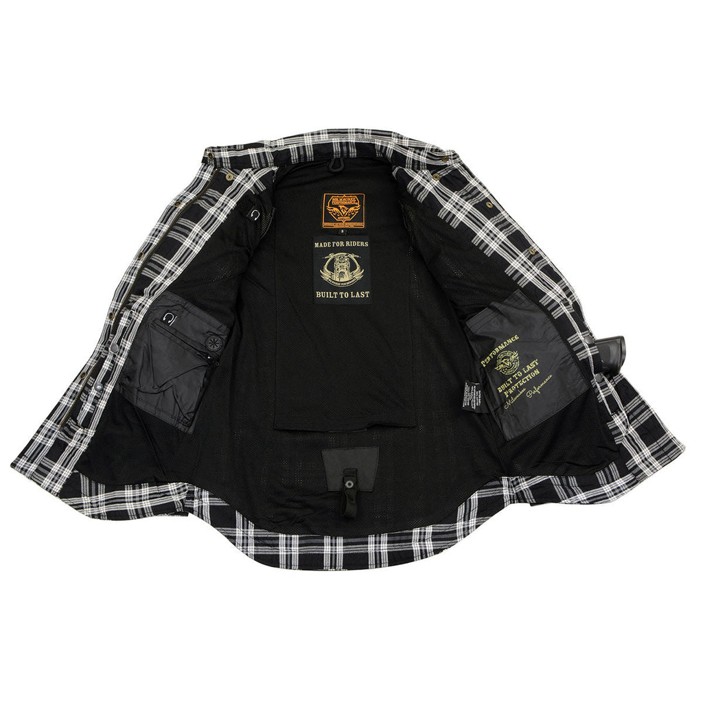Milwaukee Leather Women's Ghost Rose Black/White CE Armored Flannel Shirt with Aramid Reinforced Zones - MPL2600