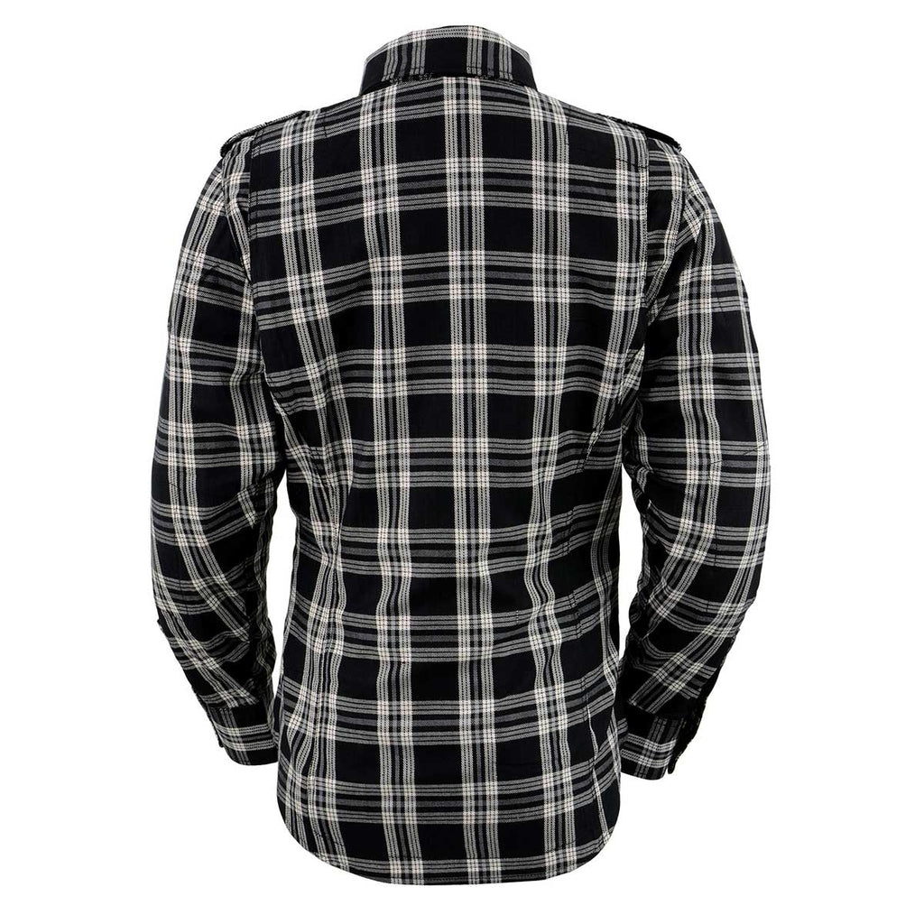 Milwaukee Leather Women's Ghost Rose Black/White CE Armored Flannel Shirt with Aramid Reinforced Zones - MPL2600