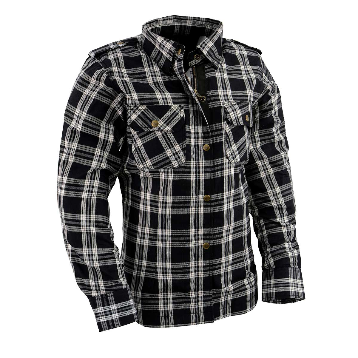Milwaukee Leather Women's Ghost Rose Black/White CE Armored Flannel Shirt with Aramid Reinforced Zones - MPL2600