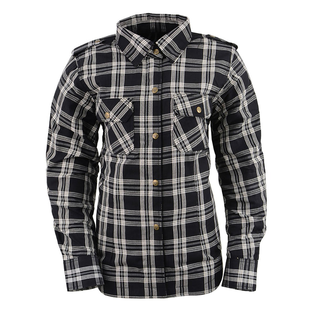 Milwaukee Leather Women's Ghost Rose Black/White CE Armored Flannel Shirt with Aramid Reinforced Zones - MPL2600