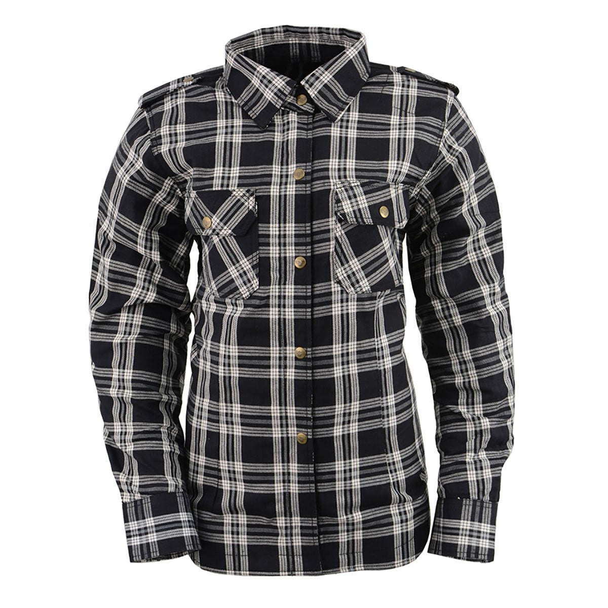 Milwaukee Leather Women's Ghost Rose Black/White CE Armored Flannel Shirt with Aramid Reinforced Zones - MPL2600