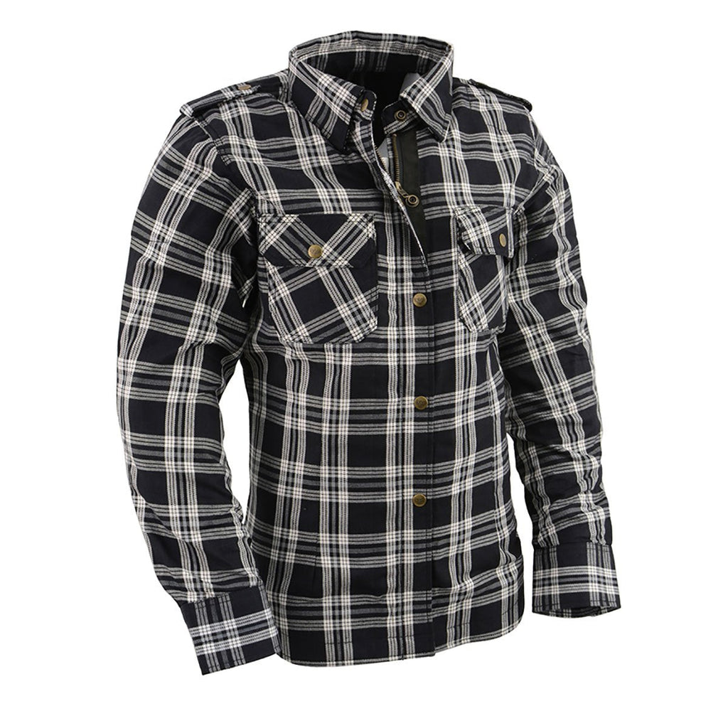 Milwaukee Leather Women's Ghost Rose Black/White CE Armored Flannel Shirt with Aramid Reinforced Zones - MPL2600