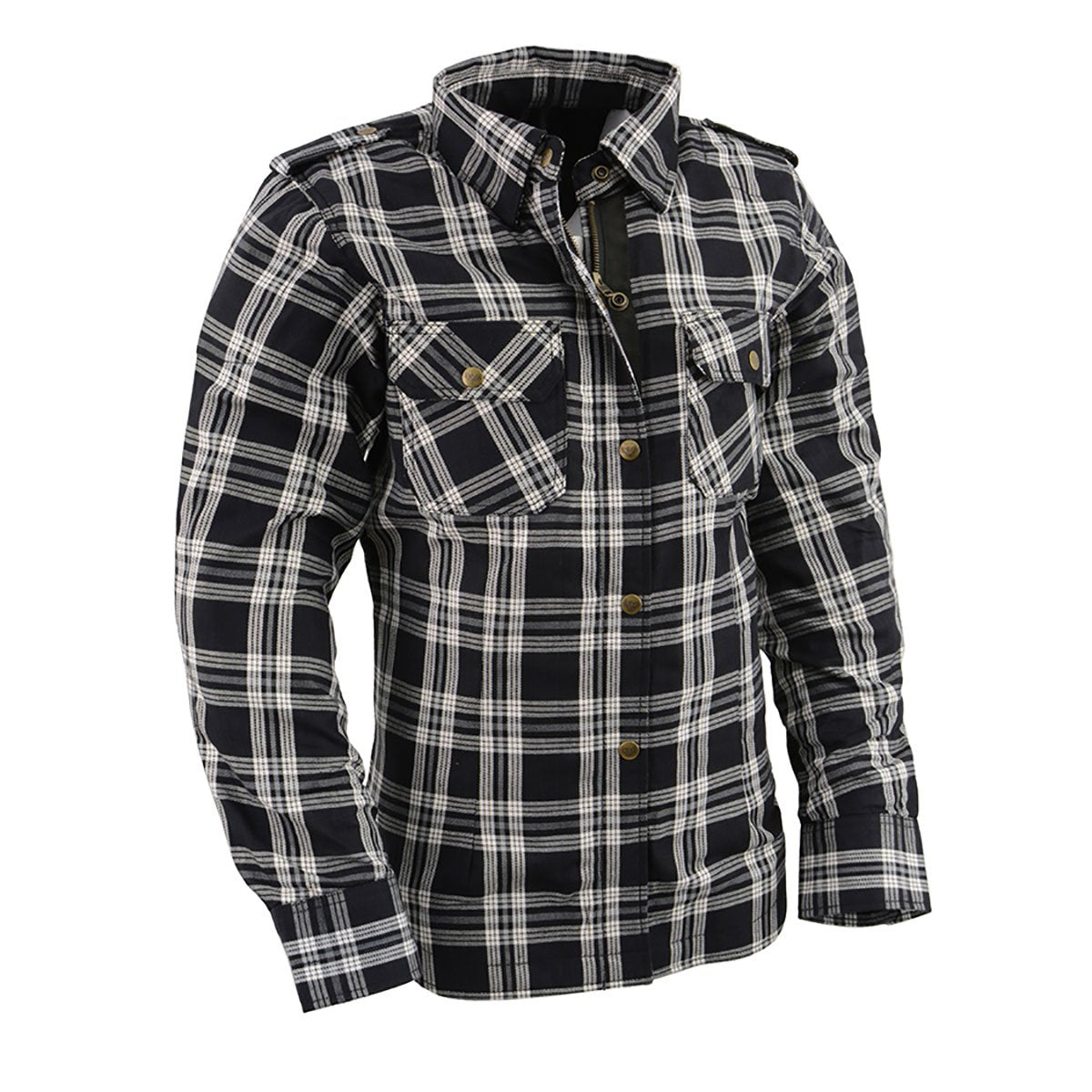Milwaukee Leather Women's Ghost Rose Black/White CE Armored Flannel Shirt with Aramid Reinforced Zones - MPL2600