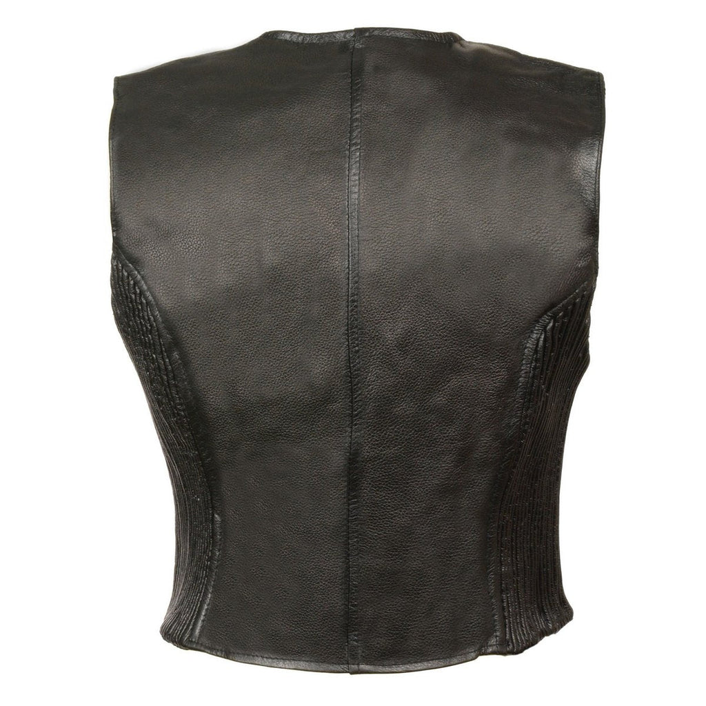 Milwaukee Leather SH1288 Women's Black Leather Deep V-Neck Motorcycle Rider Vest with Side Stretch Panels