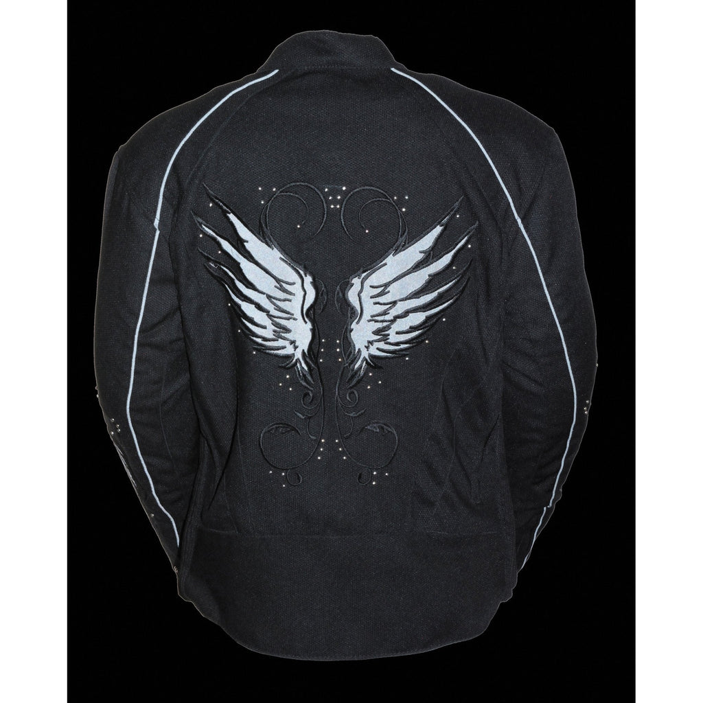Milwaukee Leather SH1954 Women's Black Textile Jacket with Stud and Wings Detailing